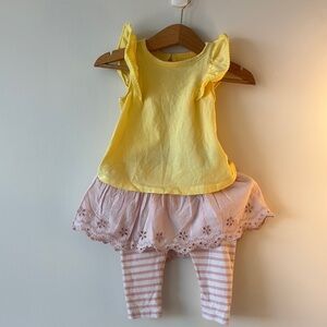 Yellow Top with Pink Striped Leggings